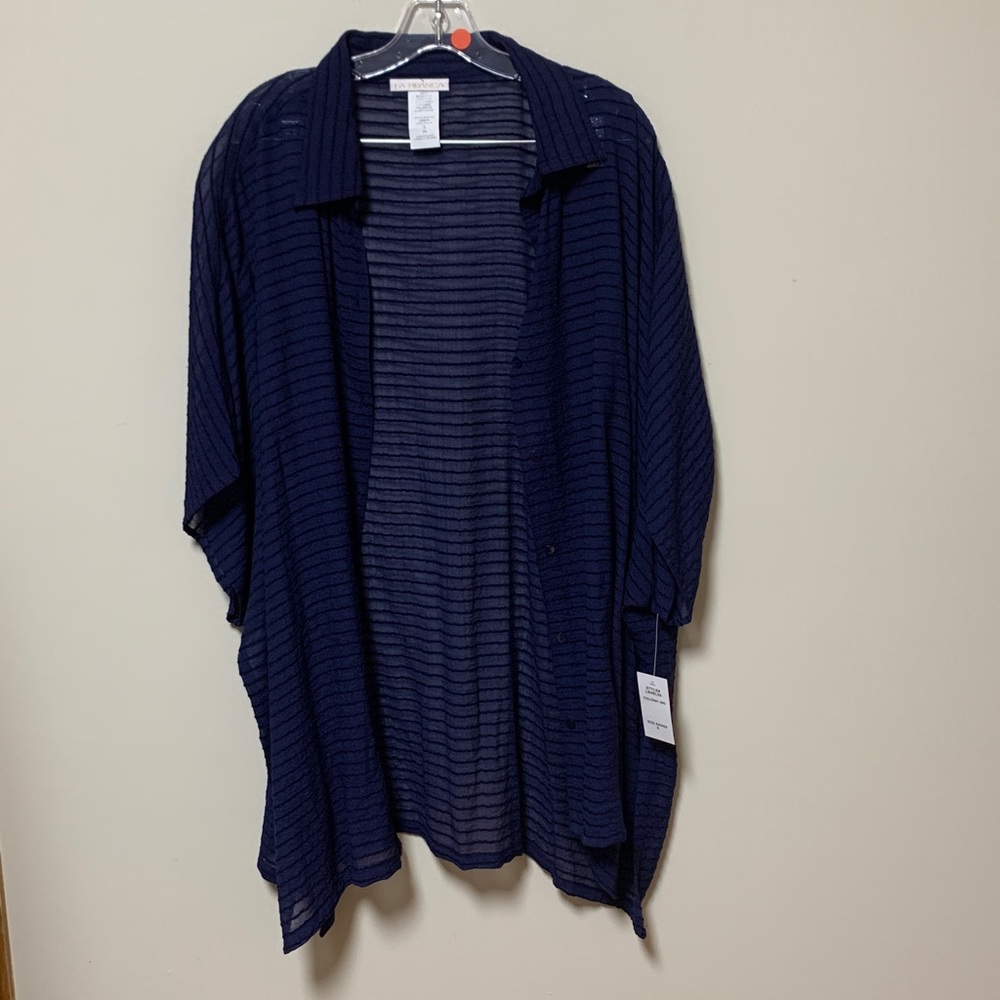 La Blanca swim coverup - navy striped sheer swim coverup w button front